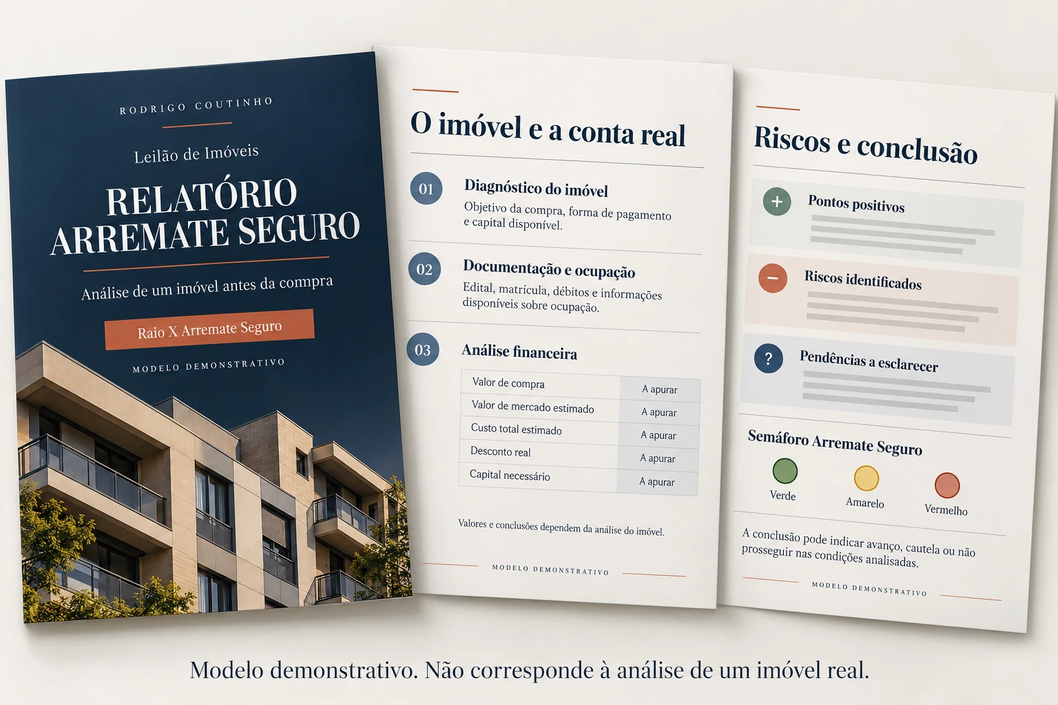 Apresentação demonstrativa das páginas do Relatório Arremate Seguro